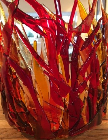 Red Glass Curved Sculpture 